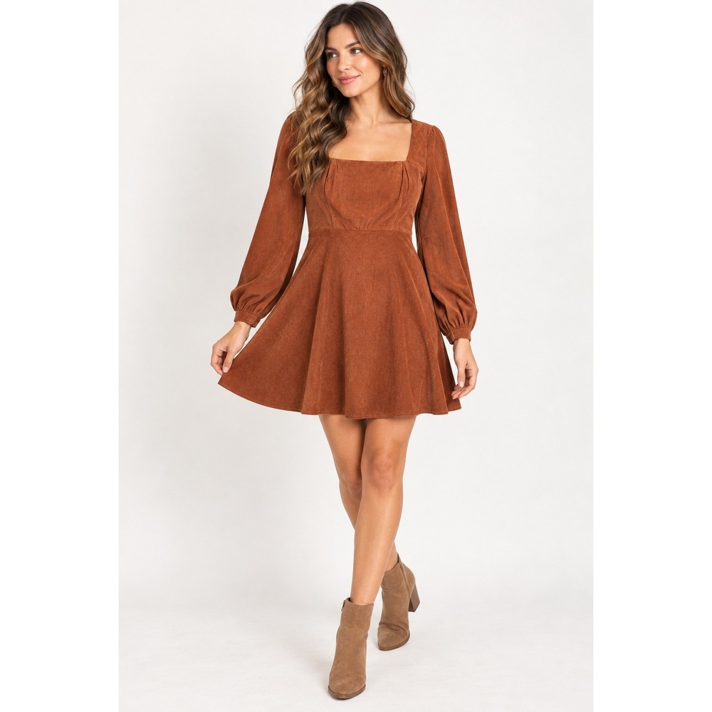 Francescas X Audrey Parks Womens Corduroy Mini Dress Size Large Rust Brown Fall